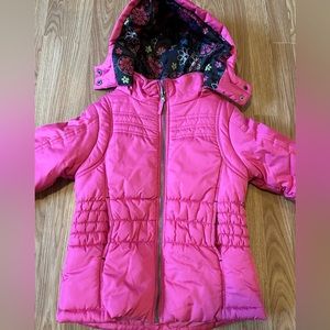 Arizona Pink Puffer Jacket w/Detachable Hood - Floral Print Interior Hood - YM